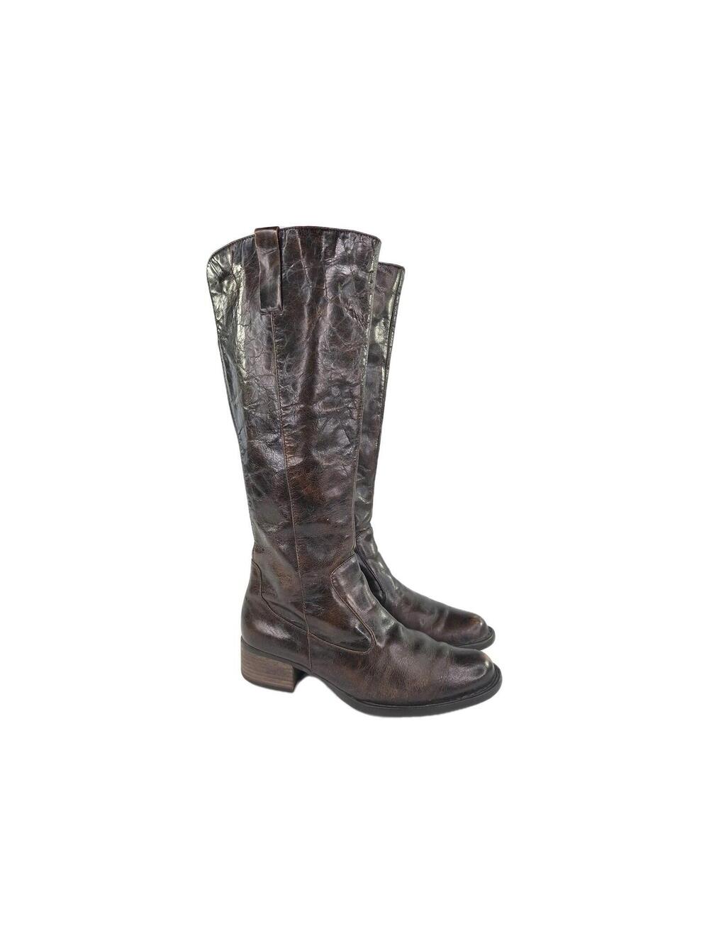 Born Crown Roxie Tall Riding Boots US 8.5 Brown Distressed Leather Zip Boot